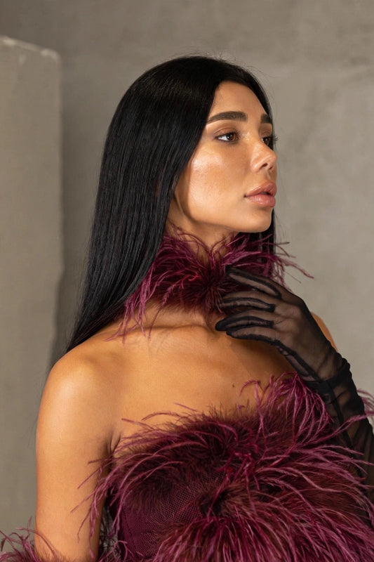 Chocker Feather - Burgundy